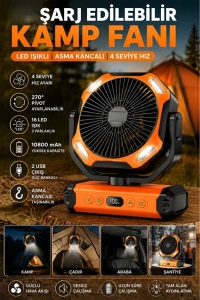 Led fenerli kamp vantilatörü 10800 mah saat ayarlı ayarlanabilir başlık ve asma aparatı
